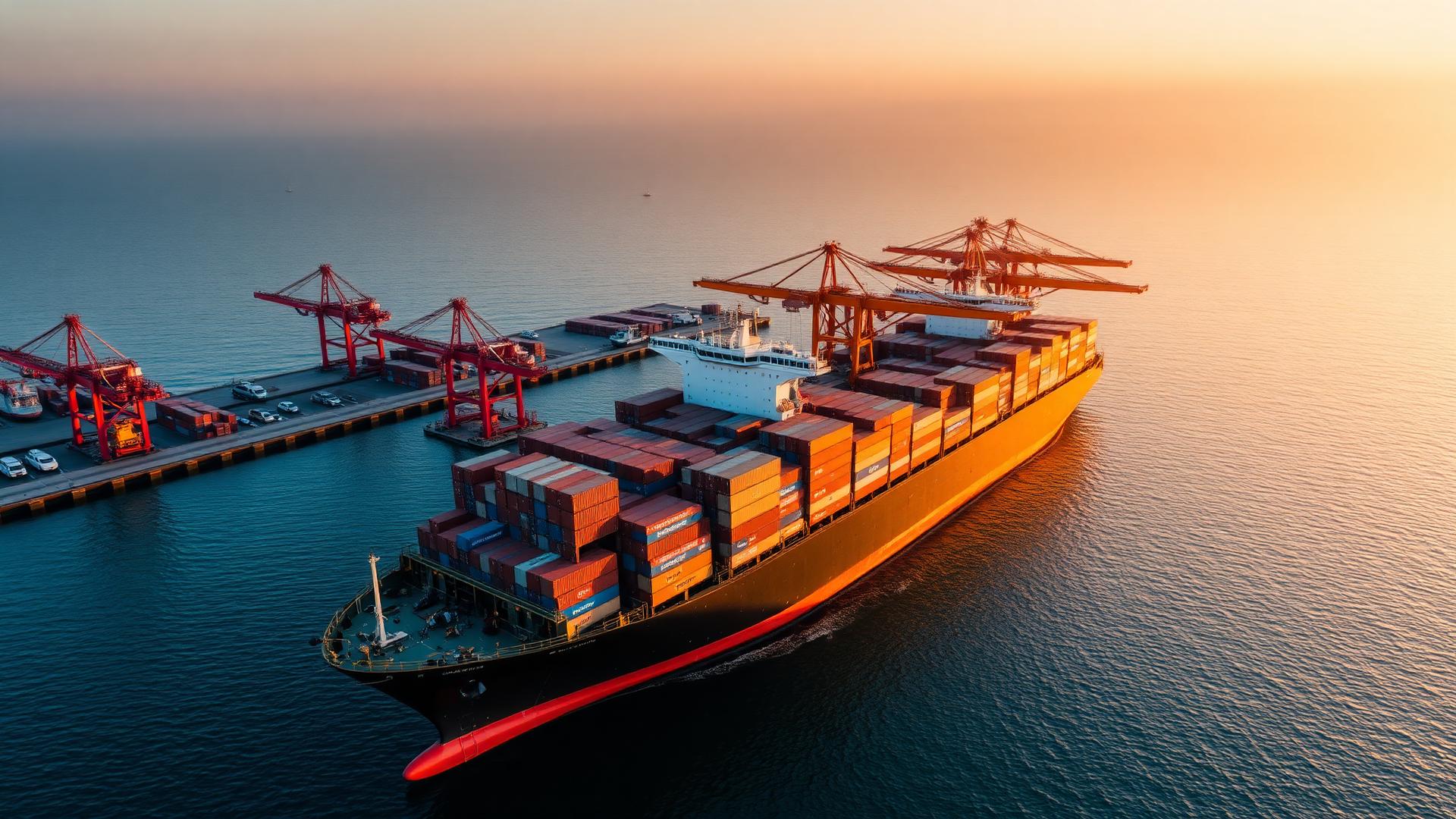 Container ship at international port